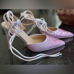 Kayleen By Los Angeles Pink Rhinestone Strappy Shoes 4.5” Heels. Size 6.5